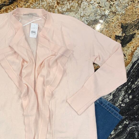 NWT LOFT Light Pink Cloud Draped Soft Knit Open Cardigan Sweater - SIZE SMALL - Picture 4 of 7